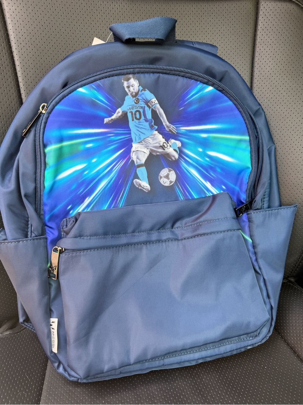 Blue Soccer Backpack with Messi Graphic